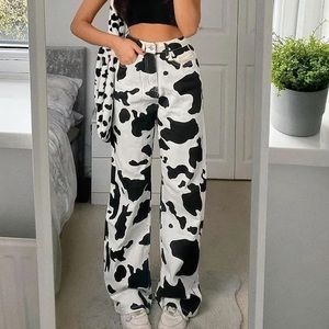 High Waisted Cow Print Pants